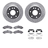 7312-48044 Drilled/Slotted Brake Rotor with 3000-Series Ceramic Brake Pads Kit & Hardware [Silver], 2000-2006 GM, Position: Rear - image 1