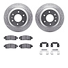 7312-48048 Drilled/Slotted Brake Rotor with 3000-Series Ceramic Brake Pads Kit & Hardware [Silver], 2002-2009 GM, Position: Rear - image 1
