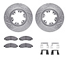 7312-48056 Drilled/Slotted Brake Rotor with 3000-Series Ceramic Brake Pads Kit & Hardware [Silver], 2004-2008 GM, Position: Fron - image 1