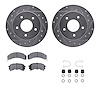 7312-52003 Drilled/Slotted Brake Rotor with 3000-Series Ceramic Brake Pads Kit & Hardware [Silver], 1984-1988 GM, Position: Rear - image 1