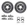 7312-52013 Drilled/Slotted Brake Rotor with 3000-Series Ceramic Brake Pads Kit & Hardware [Silver], 1998-2002 GM, Position: Rear - image 1
