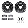 7312-53002 Drilled/Slotted Brake Rotor with 3000-Series Ceramic Brake Pads Kit & Hardware [Silver], 1991-1998 GM, Position: Rear - image 1