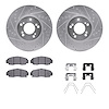 7312-58023 Drilled/Slotted Brake Rotor with 3000-Series Ceramic Brake Pads Kit & Hardware [Silver], 1999-2004 Acura/Honda, Posit - image 1