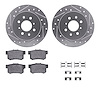 7312-59048 Drilled/Slotted Brake Rotor with 3000-Series Ceramic Brake Pads Kit & Hardware [Silver], 2001-2005 Acura/Honda, Posit