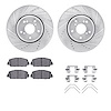 7312-59098 Drilled/Slotted Brake Rotor with 3000-Series Ceramic Brake Pads Kit & Hardware [Silver], Fits Select Acura/Honda, Pos - image 1
