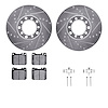7312-63024 Drilled/Slotted Brake Rotor with 3000-Series Ceramic Brake Pads Kit & Hardware [Silver], 1979-1980 Mercedes-Benz, Pos - image 1
