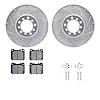 7312-63027 Drilled/Slotted Brake Rotor with 3000-Series Ceramic Brake Pads Kit & Hardware [Silver], 1985-1991 Mercedes-Benz, Pos - image 1