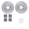 7312-63050 Drilled/Slotted Brake Rotor with 3000-Series Ceramic Brake Pads Kit & Hardware [Silver], 1993-2002 Mercedes-Benz, Pos - image 1