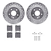 7312-63053 Drilled/Slotted Brake Rotor with 3000-Series Ceramic Brake Pads Kit & Hardware [Silver], 1998-2003 Mercedes-Benz, Pos - image 1