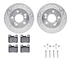 7312-63057 Drilled/Slotted Brake Rotor with 3000-Series Ceramic Brake Pads Kit & Hardware [Silver], 1986-1993 Mercedes-Benz, Pos - image 1