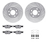 7312-65008 Drilled/Slotted Brake Rotor with 3000-Series Ceramic Brake Pads Kit & Hardware [Silver], 1988-1998 GM, Position: Fron - image 1