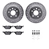 7312-65010 Drilled/Slotted Brake Rotor with 3000-Series Ceramic Brake Pads Kit & Hardware [Silver], 1999-2010 GM, Position: Rear - image 1