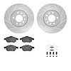7312-65017 Drilled/Slotted Brake Rotor with 3000-Series Ceramic Brake Pads Kit & Hardware [Silver], 2003-2005 GM, Position: Fron - image 1