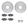 7312-65018 Drilled/Slotted Brake Rotor with 3000-Series Ceramic Brake Pads Kit & Hardware [Silver], 2006-2011 GM, Position: Fron - image 1