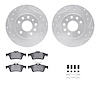 7312-65020 Drilled/Slotted Brake Rotor with 3000-Series Ceramic Brake Pads Kit & Hardware [Silver], 2003-2011 GM, Position: Rear - image 1