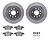 7312-65021 Drilled/Slotted Brake Rotor with 3000-Series Ceramic Brake Pads Kit & Hardware [Silver], 2003-2011 GM, Position: Rear - image 1