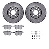 7312-65023 Drilled/Slotted Brake Rotor with 3000-Series Ceramic Brake Pads Kit & Hardware [Silver], 2003-2011 GM, Position: Fron - image 1