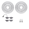 7312-74093 Drilled/Slotted Brake Rotor with 3000-Series Ceramic Brake Pads Kit & Hardware [Silver], Fits Select Audi/Volkswagen,