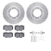 7312-76088 Drilled/Slotted Brake Rotor with 3000-Series Ceramic Brake Pads Kit & Hardware [Silver], 1990-1992 Lexus/Toyota/Scion - image 1