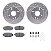 7312-80031 Drilled/Slotted Brake Rotor with 3000-Series Ceramic Brake Pads Kit & Hardware [Silver], 1990-1993 Ford/Lincoln/Mercu - image 1