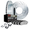 7412-40005 Drilled/Slotted Brake Rotors with Ultimate-Duty Brake Pads Kit & Hardware [Silver], 1994-1999 Mopar, Position: Front - image 1