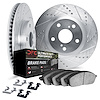 7412-66003 Drilled/Slotted Brake Rotors with Ultimate-Duty Brake Pads Kit & Hardware [Silver], 1979-1980 GM, Position: Front - image 1