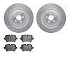 7502-20028 Drilled/Slotted Brake Rotors w/5000 Advanced Brake Pads Kit [Silver], 2014-2021 Jaguar, Position: Rear - image 1