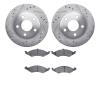 7502-55070 Drilled/Slotted Brake Rotors w/5000 Advanced Brake Pads Kit [Silver], 1986-1988 Ford/Lincoln/Mercury/Mazda, Position: - image 1