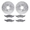 7502-55081 Drilled/Slotted Brake Rotors w/5000 Advanced Brake Pads Kit [Silver], 1986-1992 Ford/Lincoln/Mercury/Mazda, Position: - image 1