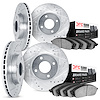 7504-37004 Drilled/Slotted Brake Rotors w/5000 Advanced Brake Pads Kit [Silver], 1983-1990 GM, Position: Front and Rear - image 1