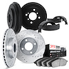 7504-72021 Drilled/Slotted Brake Rotors w/5000 Advanced Brake Pads/Drums & Shoes Kit [Silver], 2002-2007 Mitsubishi, Position: F - image 1