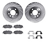 7512-11013 Drilled/Slotted Brake Rotors w/5000 Advanced Brake Pads Kit & Hardware [Silver], 2005-2007 Land Rover, Position: Fron - image 1