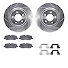 7512-11014 Drilled/Slotted Brake Rotors w/5000 Advanced Brake Pads Kit & Hardware [Silver], 2006-2009 Land Rover, Position: Fron - image 1