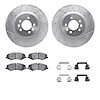 7512-11030 Drilled/Slotted Brake Rotors w/5000 Advanced Brake Pads Kit & Hardware [Silver], 2010-2017 Land Rover, Position: Fron - image 1
