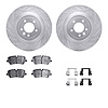 7512-11035 Drilled/Slotted Brake Rotors w/5000 Advanced Brake Pads Kit & Hardware [Silver], 2013-2021 Land Rover, Position: Rear - image 1