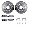 7512-13049 Drilled/Slotted Brake Rotors w/5000 Advanced Brake Pads Kit & Hardware [Silver], Fits Select Subaru, Position: Front - image 1