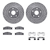 7512-13061 Drilled/Slotted Brake Rotors w/5000 Advanced Brake Pads Kit & Hardware [Silver], 1992-1997 Subaru, Position: Front - image 1