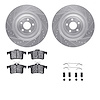 7512-20019 Drilled/Slotted Brake Rotors w/5000 Advanced Brake Pads Kit & Hardware [Silver], 2010-2017 Jaguar, Position: Rear - image 1