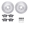 7512-20020 Drilled/Slotted Brake Rotors w/5000 Advanced Brake Pads Kit & Hardware [Silver], 2010-2015 Jaguar, Position: Rear - image 1