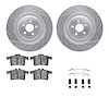7512-20021 Drilled/Slotted Brake Rotors w/5000 Advanced Brake Pads Kit & Hardware [Silver], 2013-2015 Jaguar, Position: Rear - image 1
