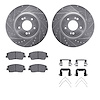 7512-21049 Drilled/Slotted Brake Rotors w/5000 Advanced Brake Pads Kit & Hardware [Silver], Fits Select Kia/Hyundai/Genesis, Pos - image 1