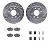 7512-23007 Drilled/Slotted Brake Rotors w/5000 Advanced Brake Pads Kit & Hardware [Silver], 1984-1985 Renault, Position: Front - image 1