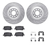 7512-26022 Drilled/Slotted Brake Rotors w/5000 Advanced Brake Pads Kit & Hardware [Silver], 2017-2021 Tesla, Position: Rear - image 1