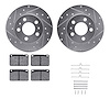 7512-27000 Drilled/Slotted Brake Rotors w/5000 Advanced Brake Pads Kit & Hardware [Silver], 1967-1972 Volvo, Position: Front - image 1