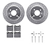 7512-27020 Drilled/Slotted Brake Rotors w/5000 Advanced Brake Pads Kit & Hardware [Silver], 1993-1995 Volvo, Position: Rear - image 1