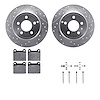 7512-27023 Drilled/Slotted Brake Rotors w/5000 Advanced Brake Pads Kit & Hardware [Silver], 1996-2004 Volvo, Position: Rear - image 1