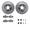 7512-27024 Drilled/Slotted Brake Rotors w/5000 Advanced Brake Pads Kit & Hardware [Silver], 1996-1997 Volvo, Position: Rear - image 1