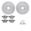 7512-27045 Drilled/Slotted Brake Rotors w/5000 Advanced Brake Pads Kit & Hardware [Silver], 2007-2016 Volvo, Position: Front - image 1