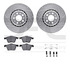 7512-27055 Drilled/Slotted Brake Rotors w/5000 Advanced Brake Pads Kit & Hardware [Silver], 2003-2009 Volvo, Position: Front - image 1