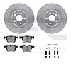 7512-27293 Drilled/Slotted Brake Rotors w/5000 Advanced Brake Pads Kit & Hardware [Silver], 2016-2020 Volvo, Position: Rear - image 1